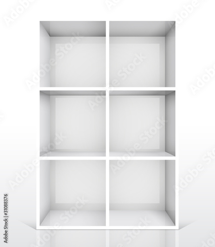 3d isolated Empty white bookshelf