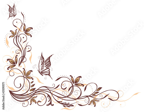 Ranke, flora, Blumen, Blüten, filigran, Schmetterlinge, braun
