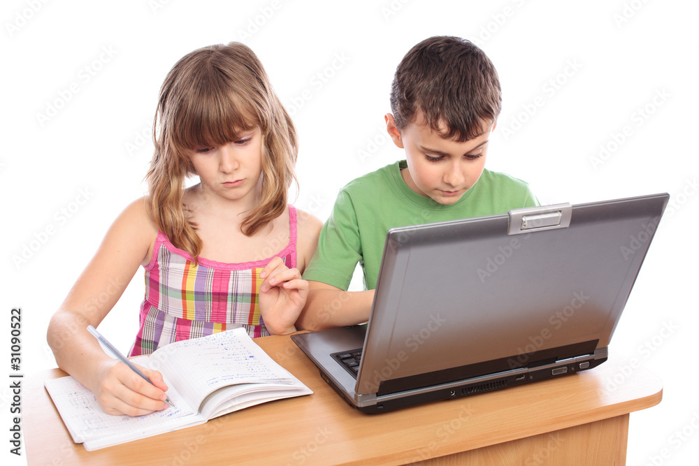 School children working together, educational concept School children working together, educational concept