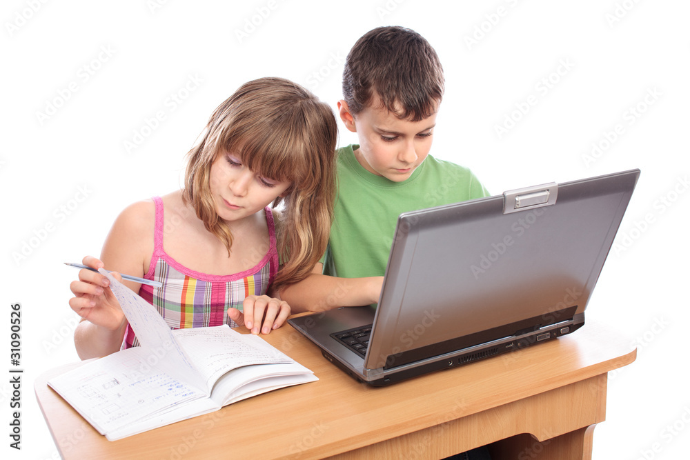 School children working together, educational concept School children working together, educational concept
