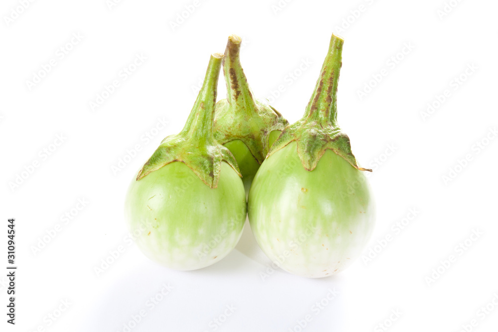 White African eggplants on white background