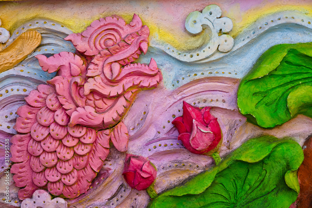 Art of Thailand in buddhism temple wall Art of Thailand in buddhism temple wall