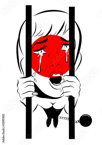 femme en prison qui pleure entre deux barreaux