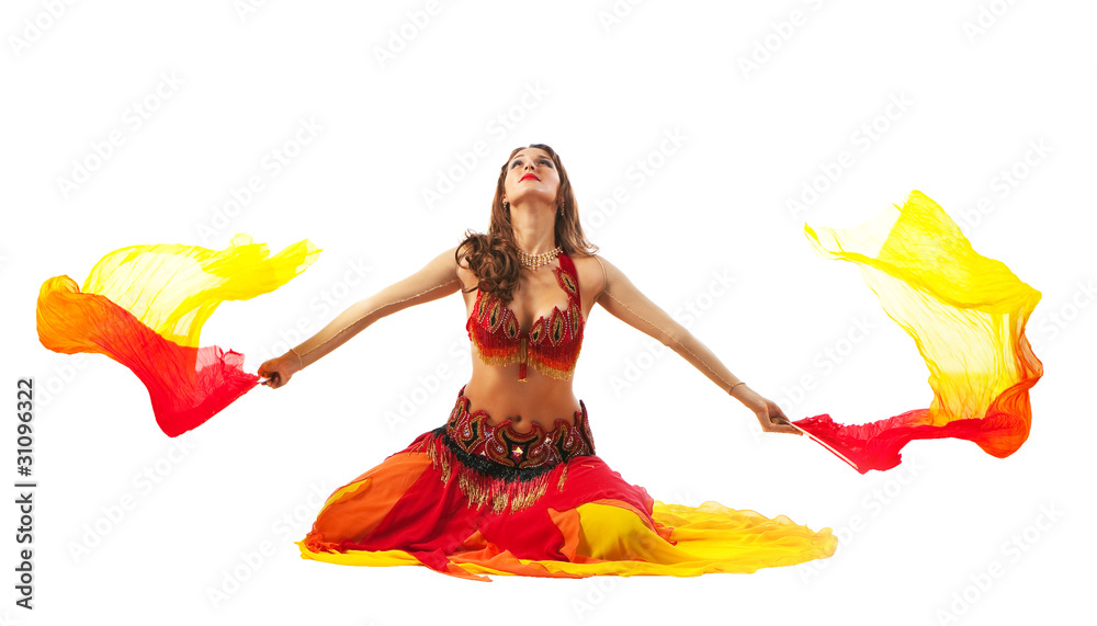 Beauty young woman dance with fantail