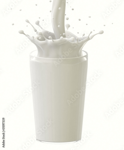 Pouring milk in a glass created splash.