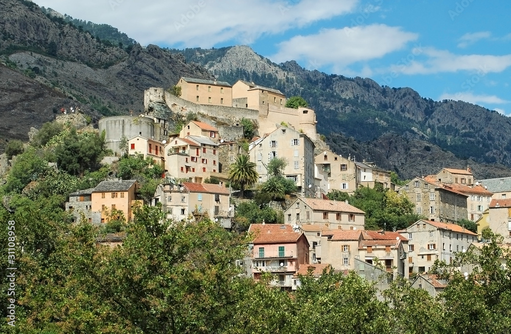 Panoramic view of the citadel and the city of Corte in Corsica