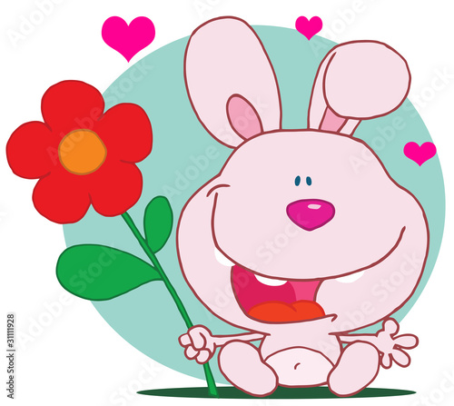 Pink bunny holds flower