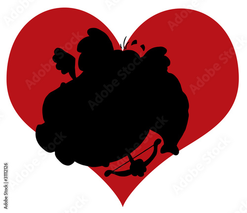 Black Silhouette Of An Elephant Cupid In Front Of A Red Heart