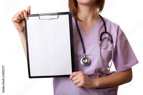 Foto woman doctor holding white file in his hand