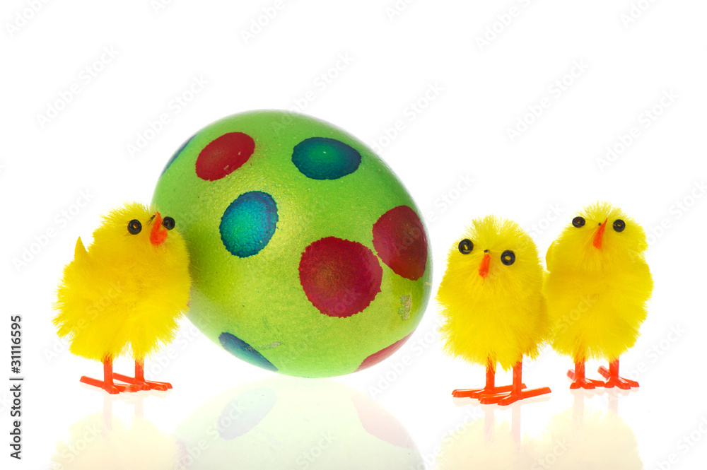 Easter chicks with painted egg Easter chicks with painted egg