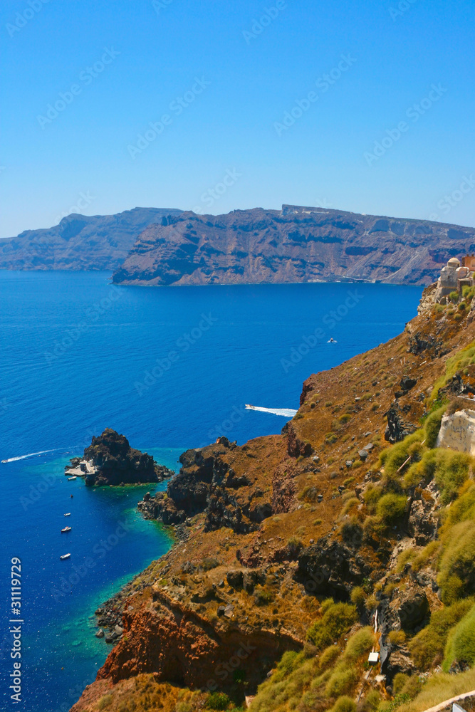 Fototapeta premium Harbor in Santorini with yachts