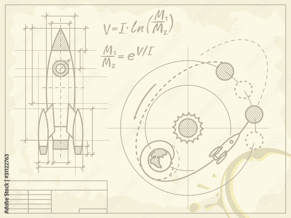 Fototapeta premium blueprint of the spaceship and its flight path