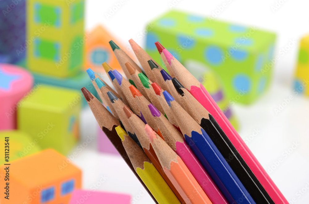 color pencils and building blocks color pencils and building blocks