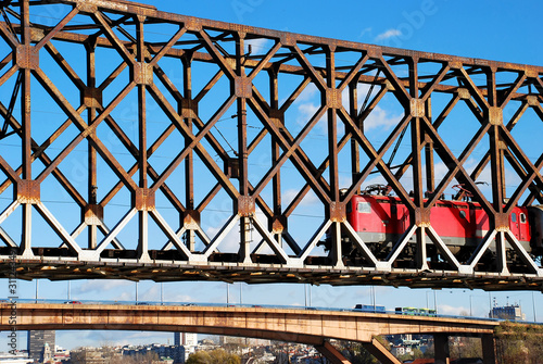 Locomotive on railway bridge