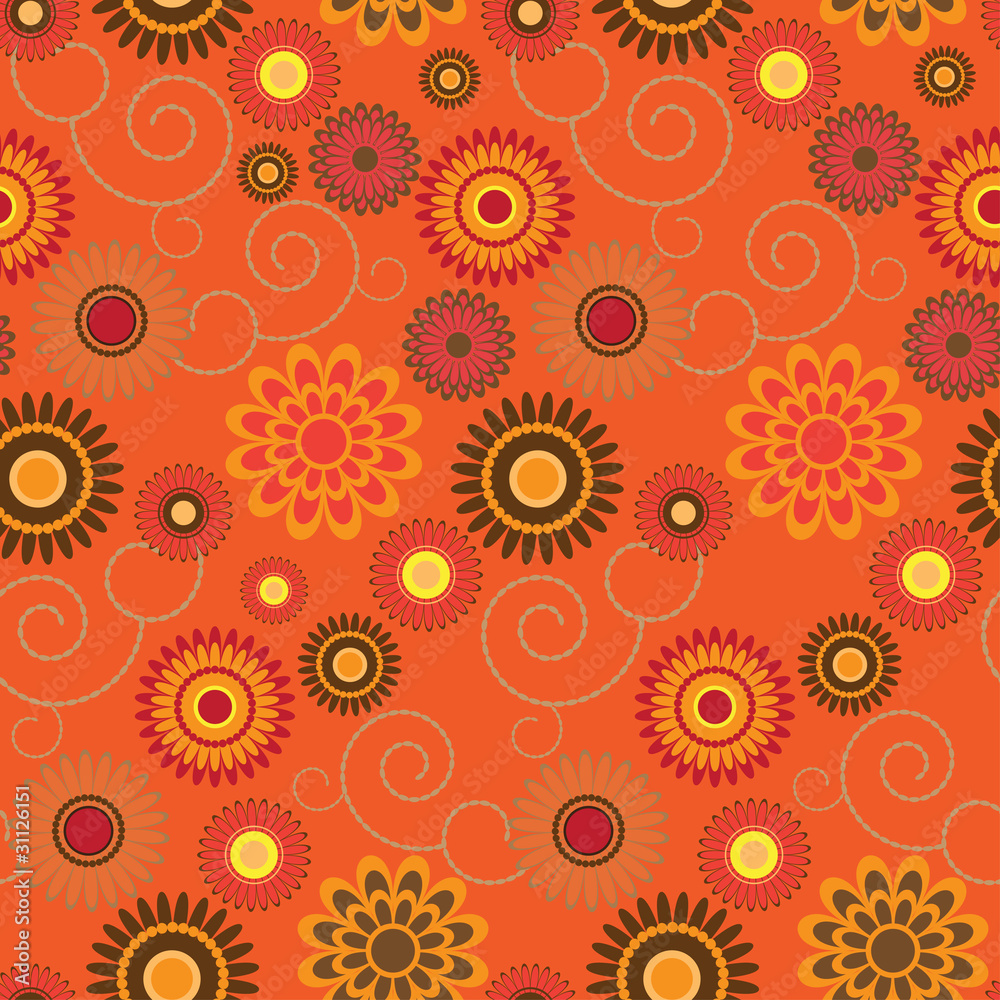 Flower seamless pattern on orange background
