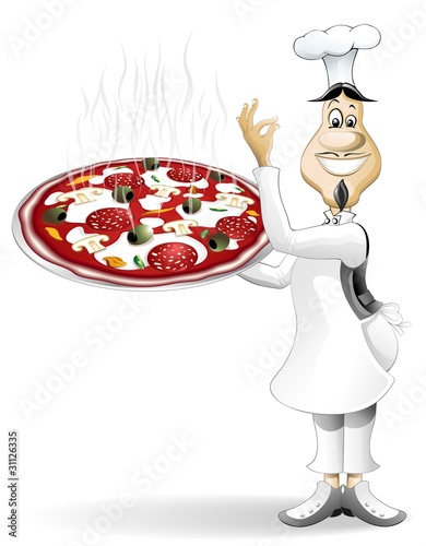 Pizzaiolo Cuoco Chef con Pizza-Cook with Pizza-Vector