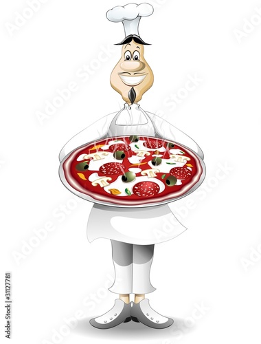 Pizzaiolo Cuoco Chef con Pizza-Cook with Pizza-2-Vector