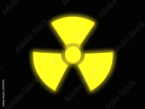 3d render of a glowing yellow radioactivity sign
