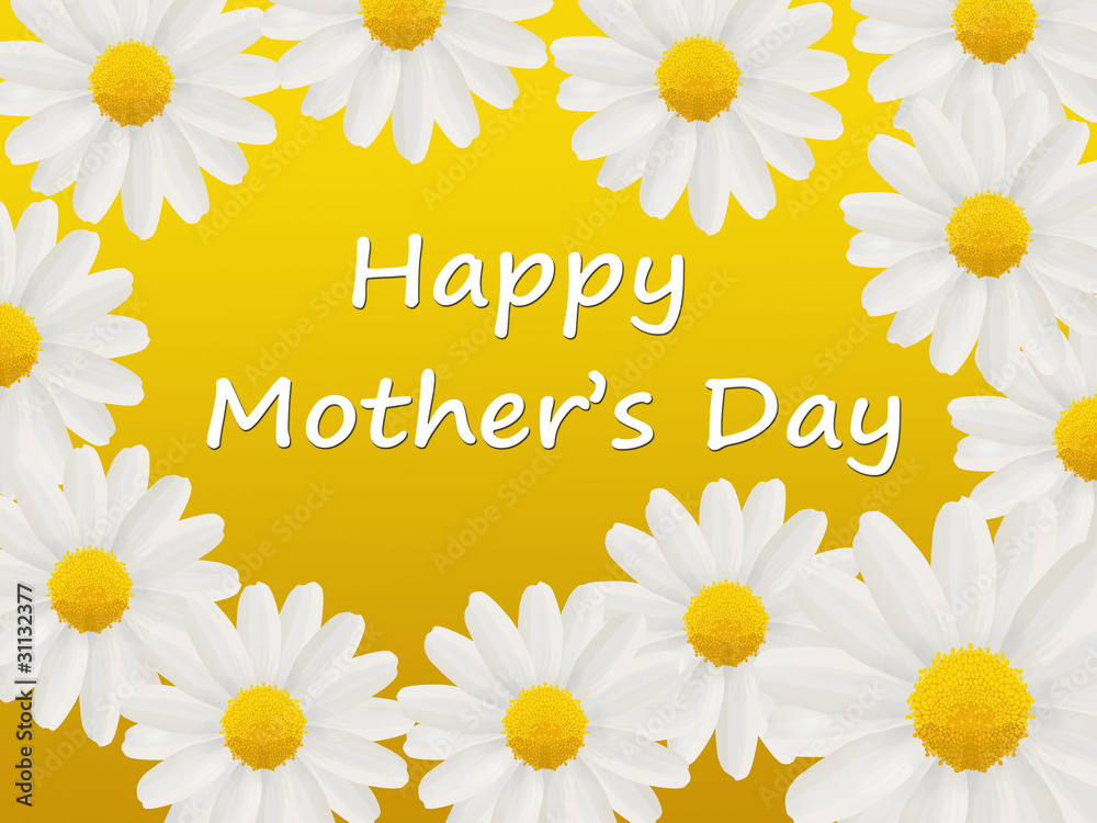 Mother's Day card with white daisies on yellow background