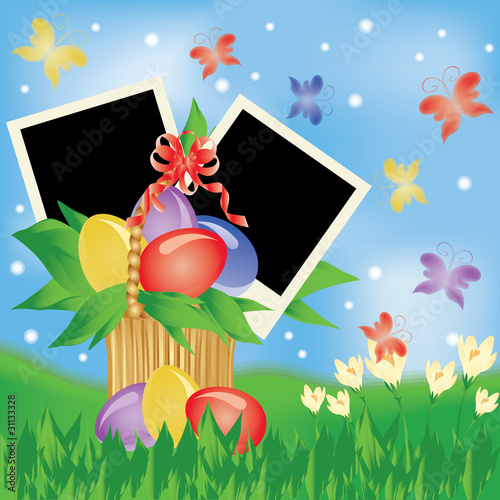 Easter greeting card with two frame for photo. vector