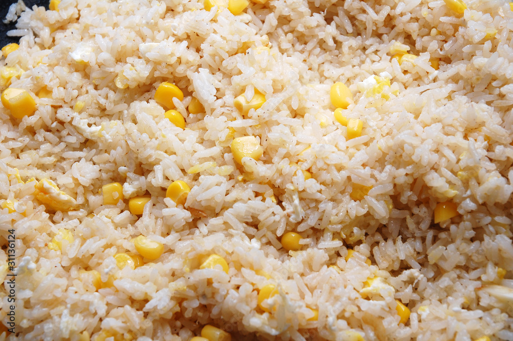 close up of fried rice with sweet corn close up of fried rice with sweet corn