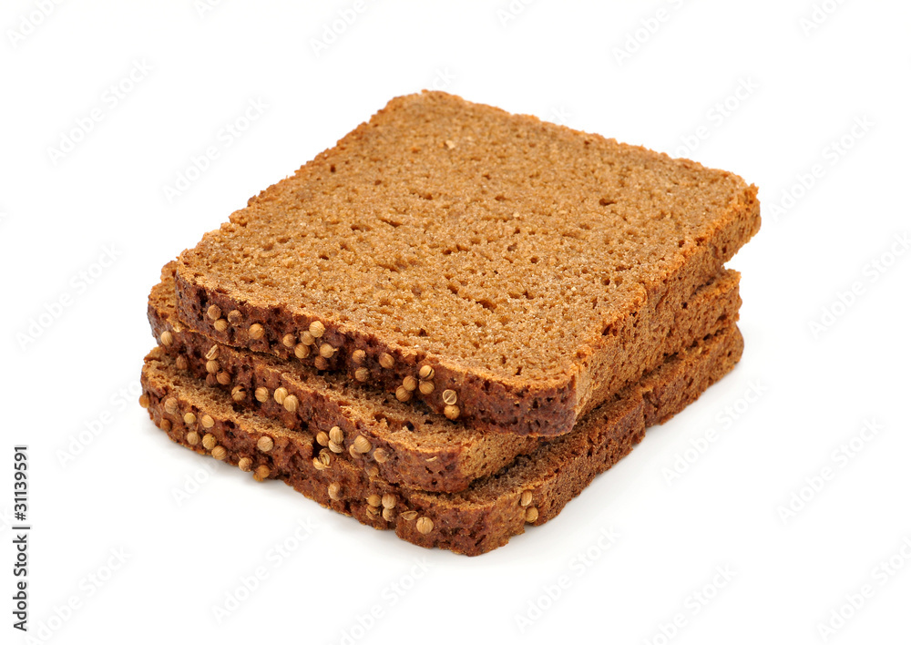 Three slices of brown bread isolated on white background Three slices of brown bread isolated on white background