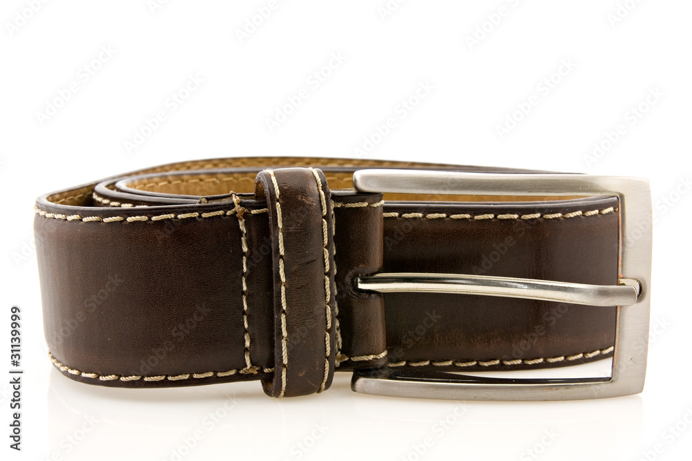 brown leather men's belt on white background brown leather men's belt on white background