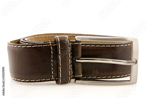 brown leather men's belt on white background