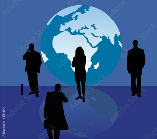 Business man silhouette and world