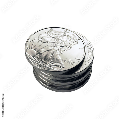 isolated stack of silver eagle coins