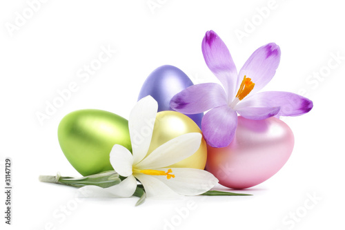 Easter Eggs with crocus flowers