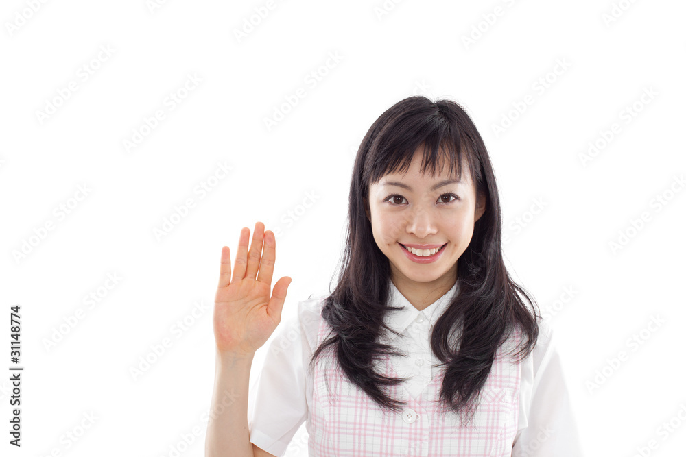 手を挙げる女性 手を挙げる女性