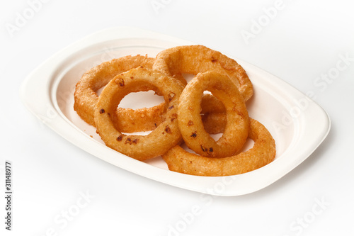 Fast Food Onion Rings on white background