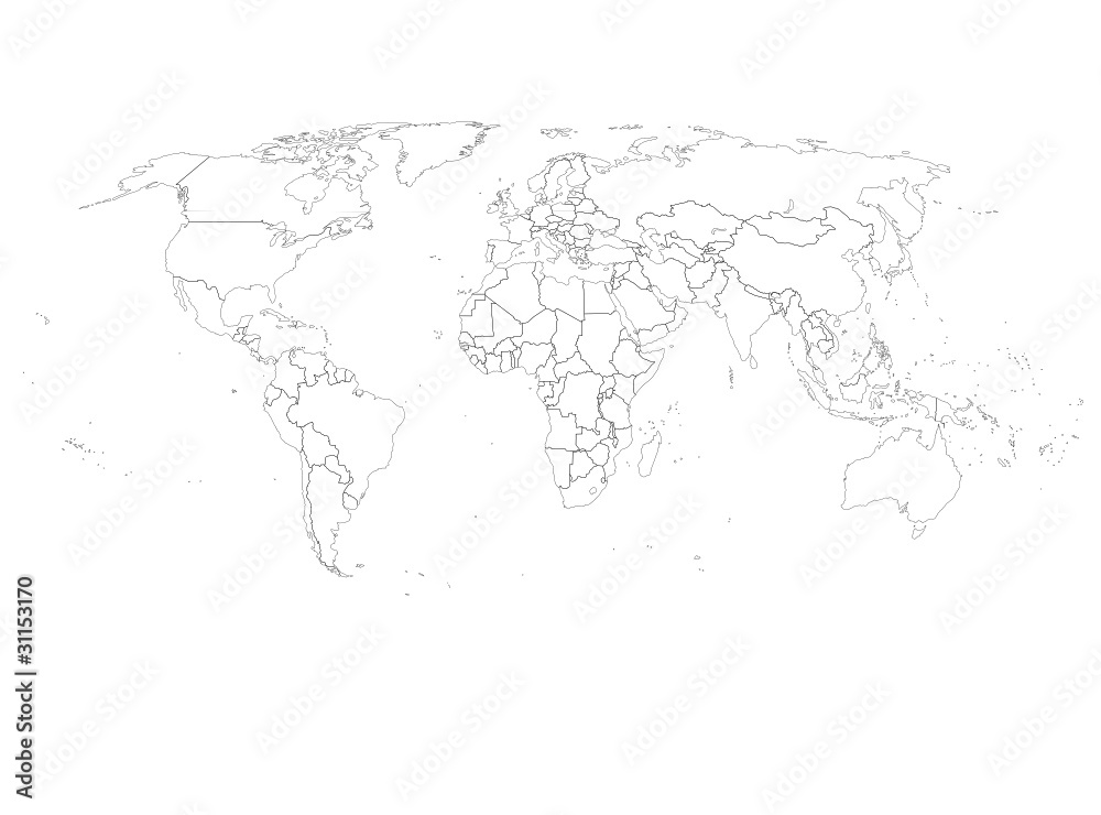 Weltkarte Vector Alle L nder Einzeln Separat Umrisse Stock Vektorgrafik 