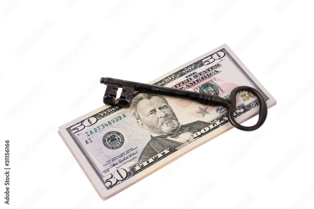 Dollar Geldscheine und Schlüssel