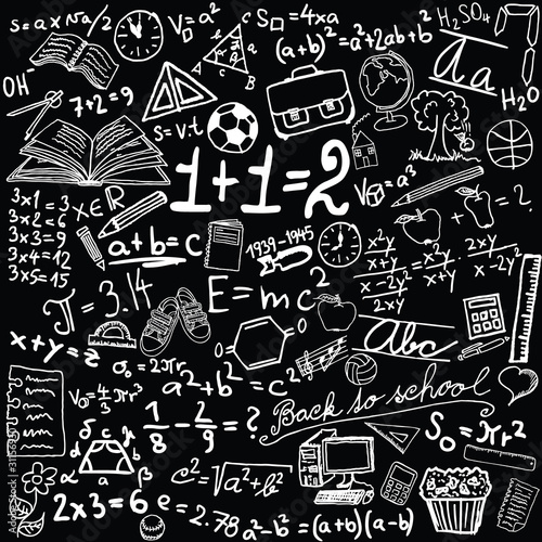 Blackboard with school symbols - vector illustration