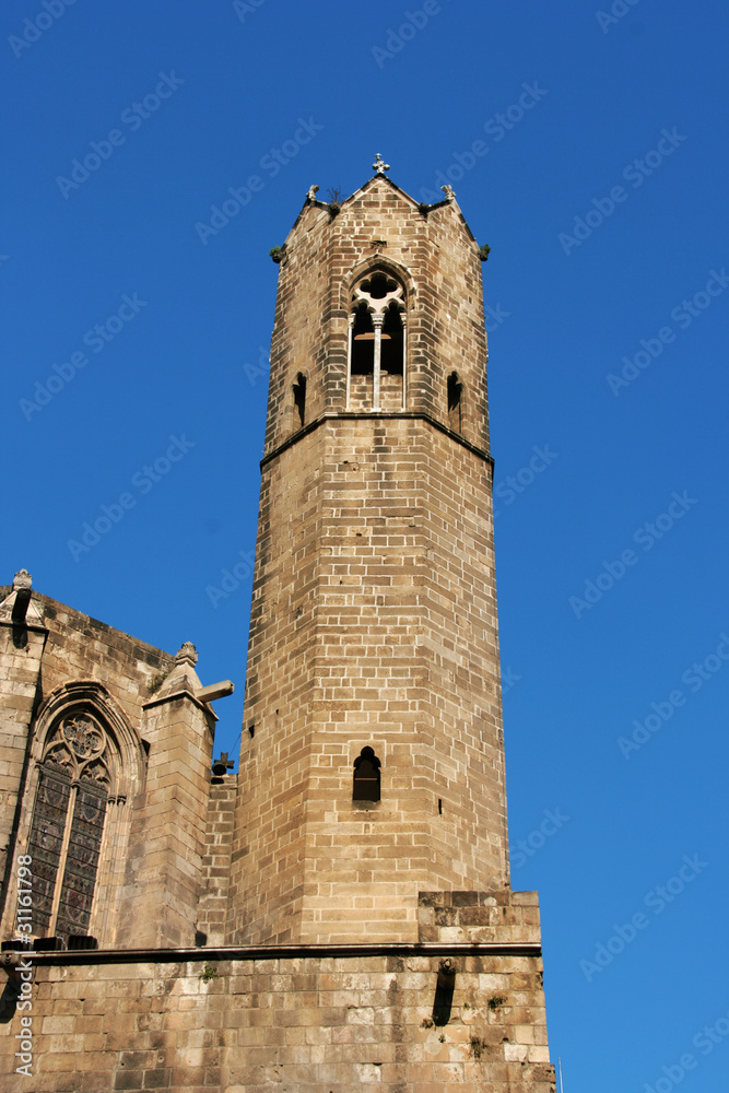 Barcelona: medieval Tower of Santa Agata Chapel at Placa del Rei