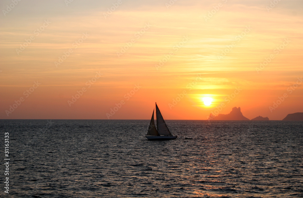 Yacht At Sunset