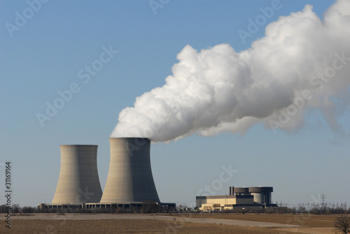 Картината върху платно nuclear reactor containment buildings and cooling towers