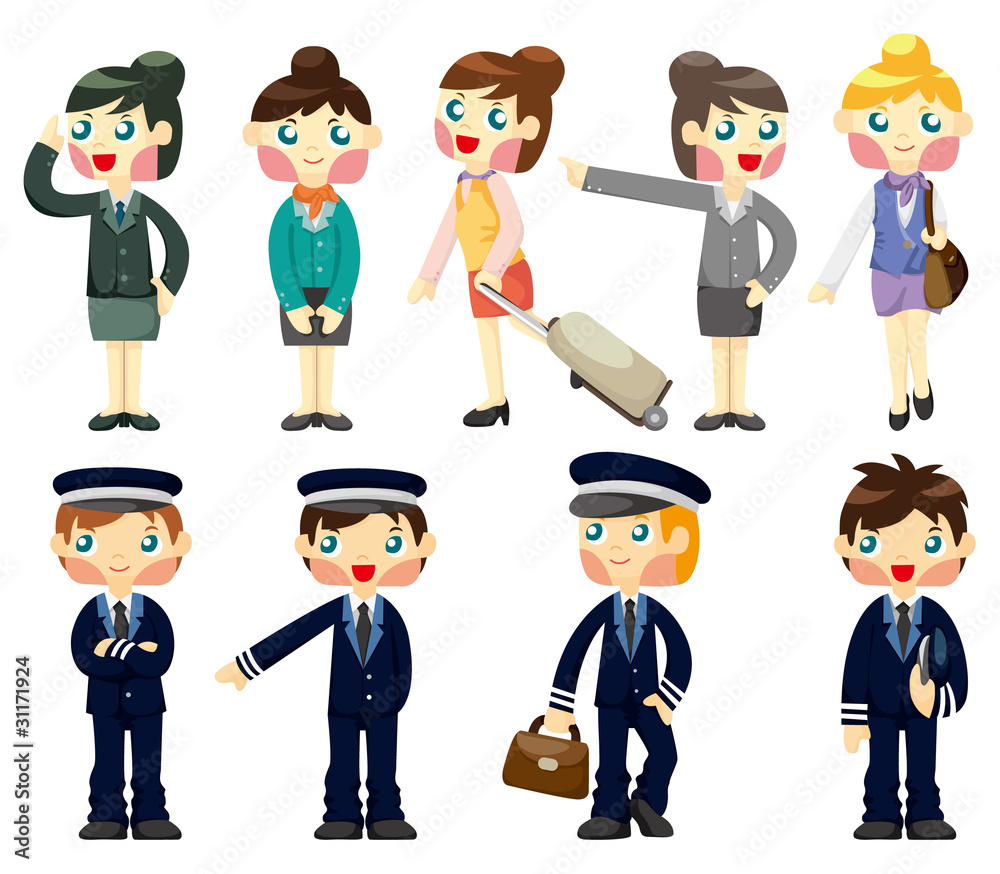 cartoon flight attendant/pilot icon