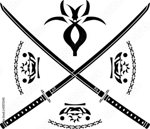 japanese swords. stencil