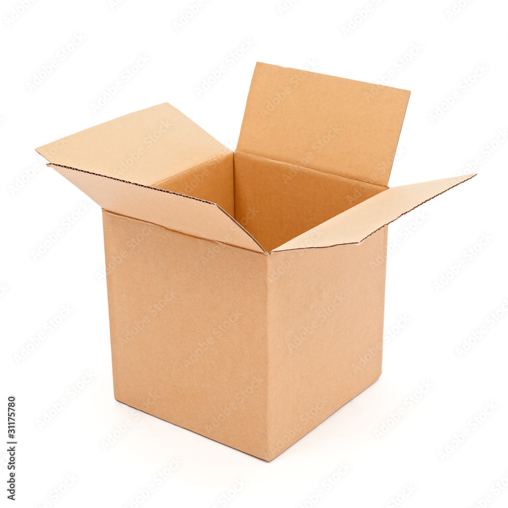 Empty, open cardboard box
