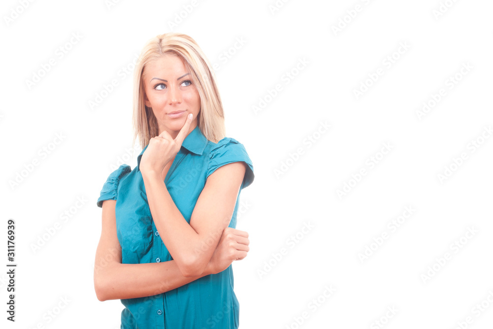 Portrait of a happy young woman smiling and thinking Portrait of a happy young woman smiling and thinking