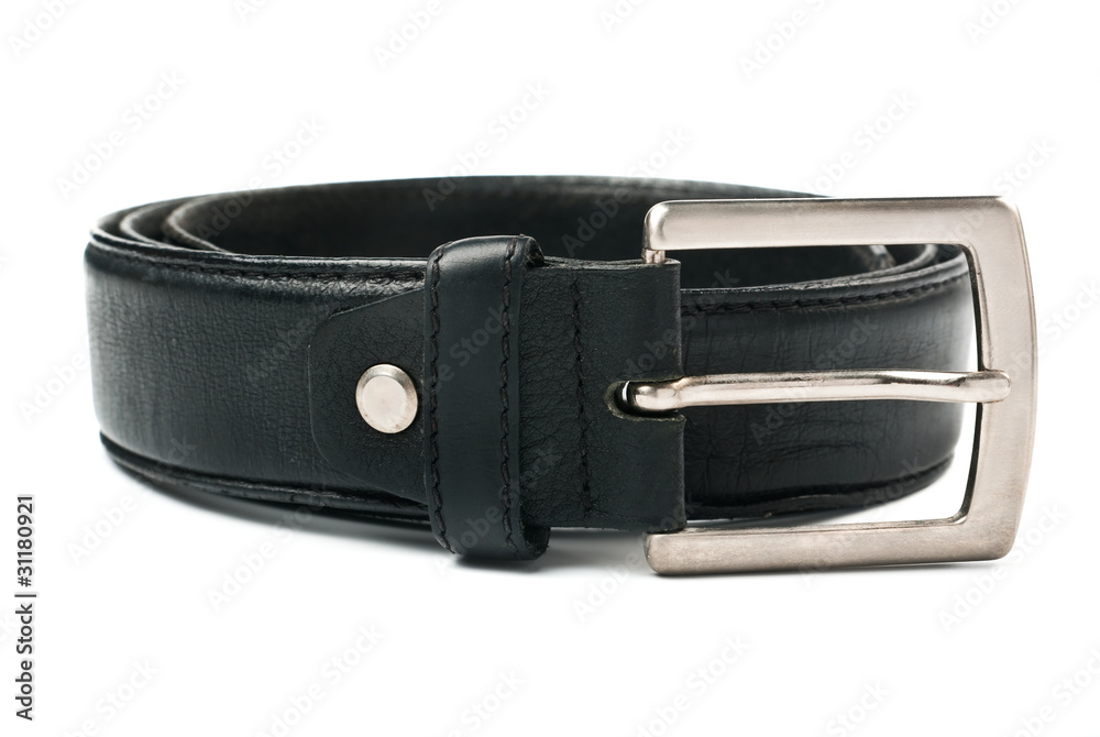 Black leather belt isolated on white Black leather belt isolated on white