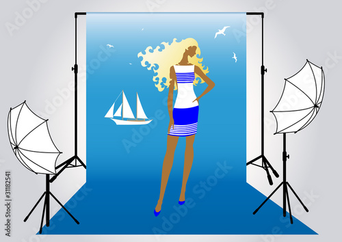 girl model on the photo shoot in marine