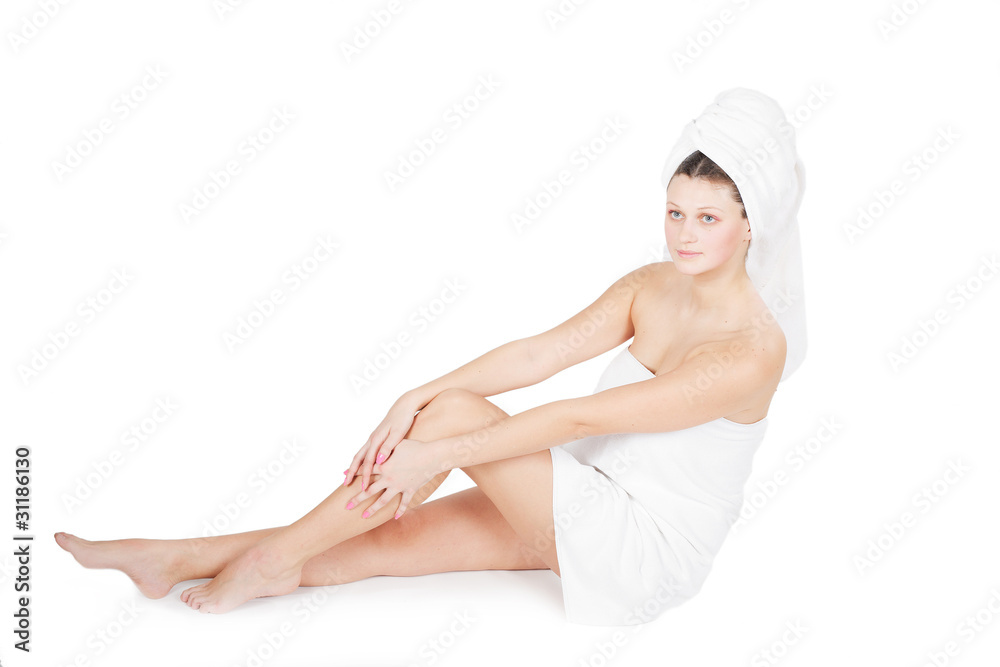 girl after bath acceptance looks after feet girl after bath acceptance looks after feet