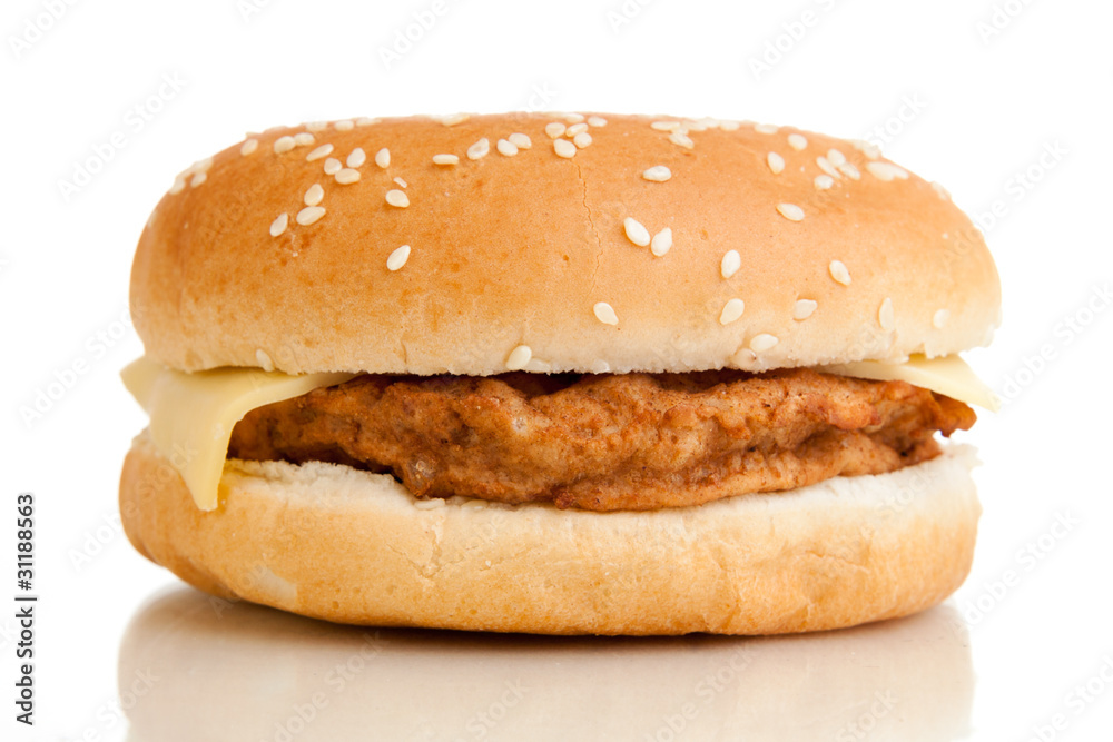 Double Burger On White Background Double Burger On White Background