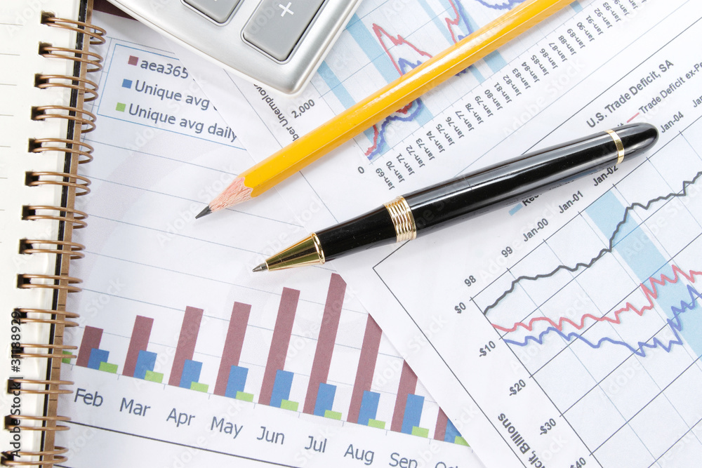 Background of business graph and a pen