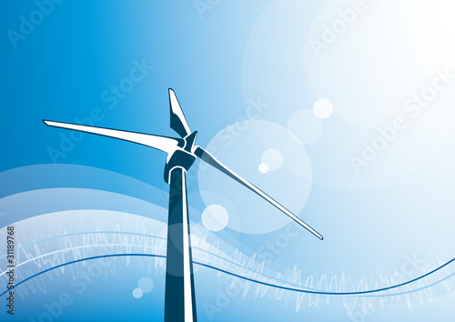 Wind turbine & blue sky background