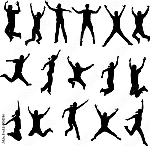 jumping people silhouettes - vector